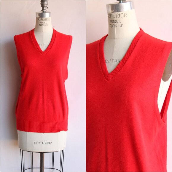 Vintage 1950s Sweater Vest, Martson's Red Orlon V Neck, Size Medium - Picture 1 of 10